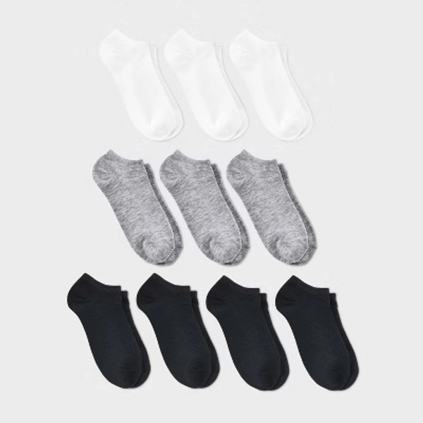 Women's 10pk Low Cut Socks - Dealworthy™ White/Heather Gray/Black 4-10: Knit Solid Ankle Style