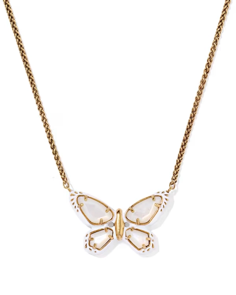 Dolly Parton x Kendra Scott Enamel Butterfly Vintage Gold Short Pendant Necklace