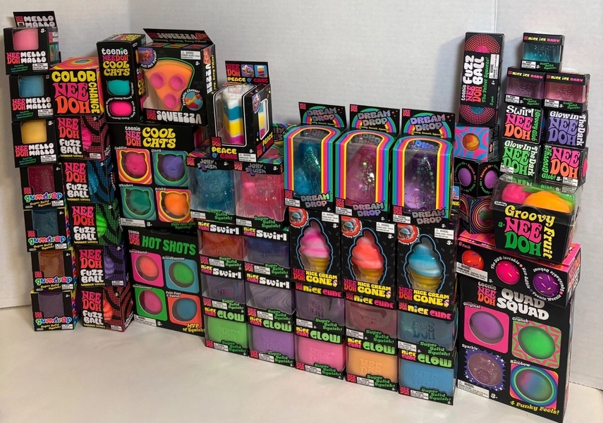 Schylling NeeDoh Collection Jelly Squish Nice Cube Swirl Cream Cone Fuzz Ball +