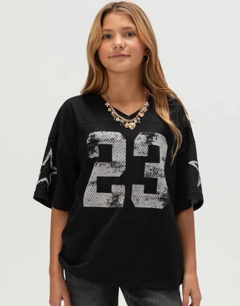 Full Tilt 23 Star Girls Mesh Tee - Black - Size: X-Large