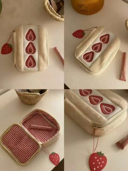 This Strawberry Sandwich Shaped Plush Pencil Case Is Sweet And Cute, An Ideal Storage Bag For Women, Perfect For Storing Pencils, Makeup Brushes And Other Small Items. It Is Multifunctional, Large Capacity And Easy To Carry, Making It A Perfect Gift For Friends Or Besties, A Holiday Essential, A Travel Storage Bag, And A Back-To-School Supply, Pencil Case, Clear Pencil Case