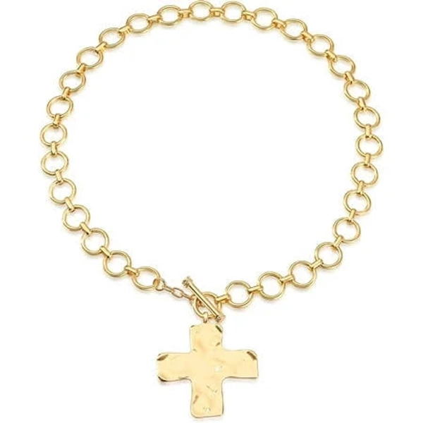 Hammered Chunky Cross Necklace