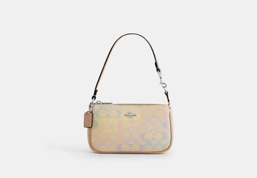 Coach Outlet Nolita 19 In Rainbow Signature Canvas - Silver & Sand, Size: Mini