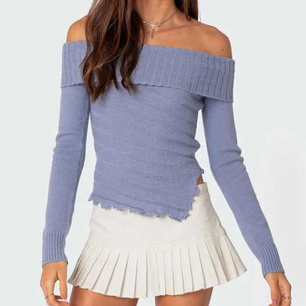 Edikted Women's Sonya Foldover Off-the-Shoulder Knit Sweater