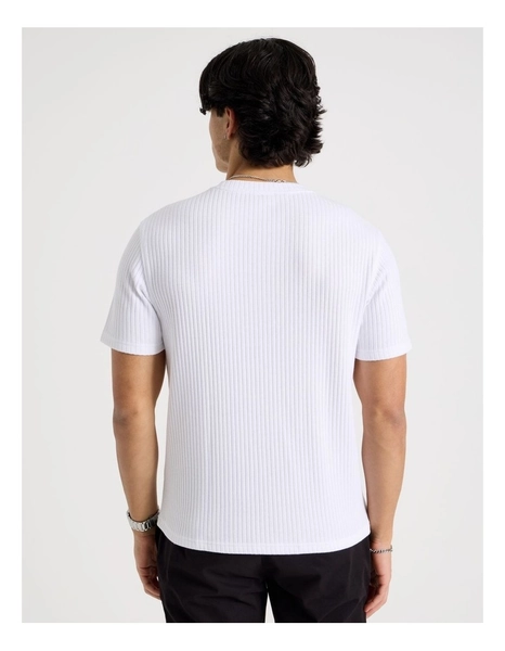 Relaxed Rib Knit T-Shirt in White