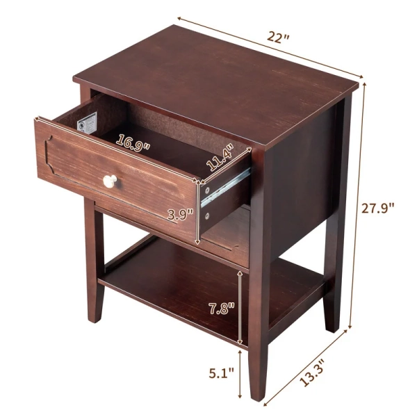 White Solid Wood Nightstand