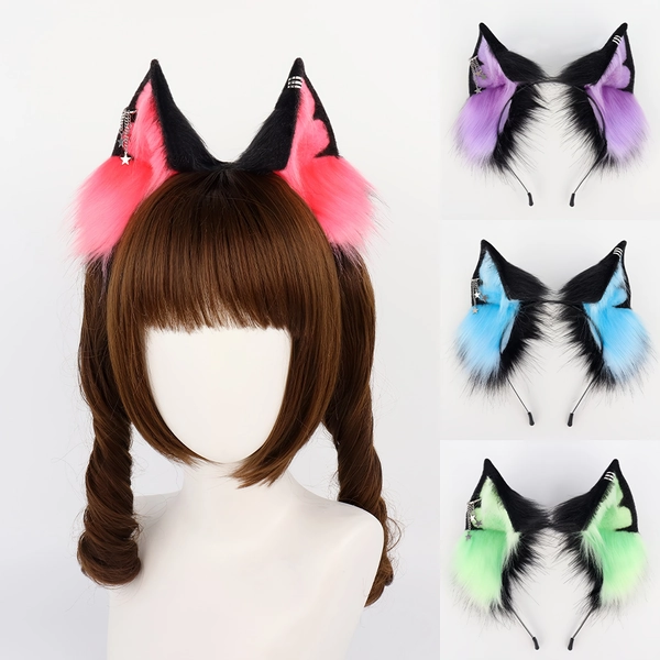 Adorable Plush Fox Punk Headband, Y2K Halloween Carnival Cosplay Accessory, Bar Club Rave LARP Party Supplies, Stage Performance Props, Without Battery