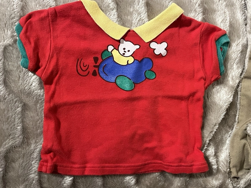 Vintage 80s St Michael Red Teddy Print Baby T-shirt 6-9 Months