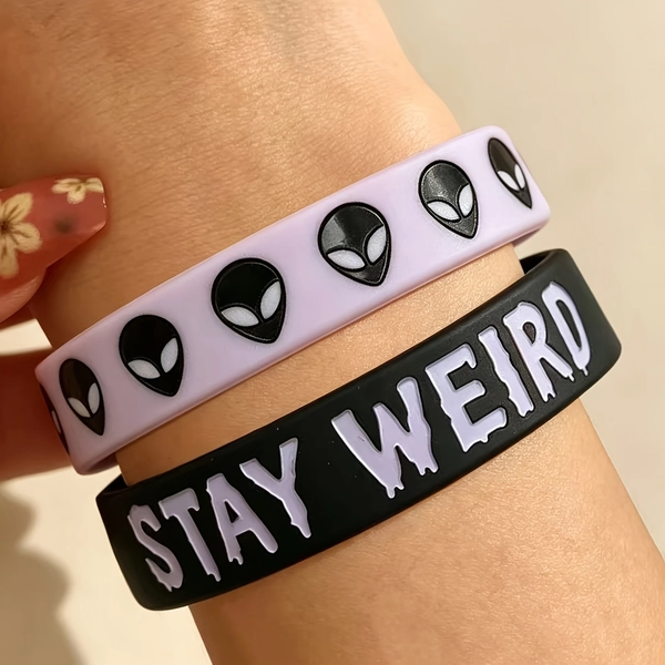 Nieuwe 2-delige Alien Olie Druppel Siliconen Armband Set, Onderhoudt Unaniiteit, Stijlvolle Donkere Aesthetiek Street Fashion Hand Accessoire Party Decor Feestelijk Cadeau Keuze