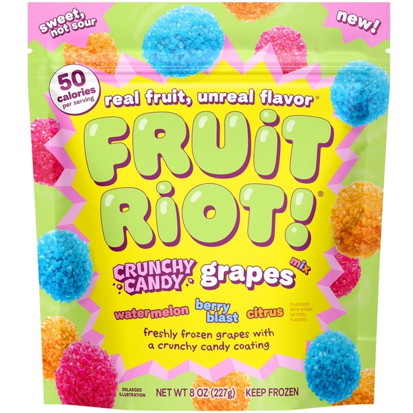 Fruit Riot Crunchy Candy Mixed Grapes, Real Frozen Fruit, 8 oz