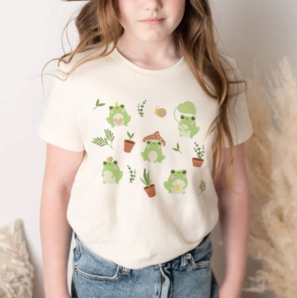 Kids Garden Frog Shirt Youth Cute Frog Tshirt Kids Cottagecore Clothing Frog Gifts Kawaii Aesthetic Clothes Goblincore Cottage Core Clothing