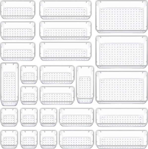 25 Pcs Clear Plastic Drawer Organizers Set