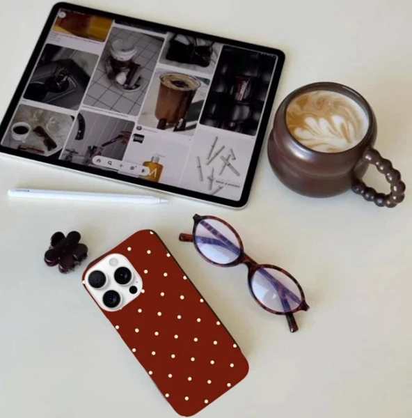 Dark Red and Cream Polka Dot Phone Case - Sleek & Durable Design - Perfect for Trendsetters