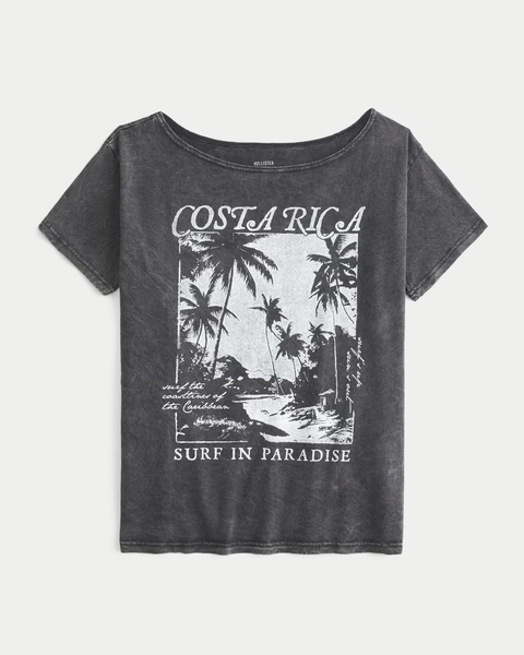 Oversized Off-the-Shoulder Costa Rica Graphic Tee
