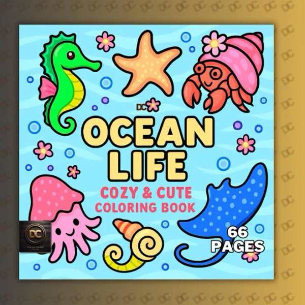 Ocean Life Coloring Book PDF PNG | 66 Bold and Easy Pages for Adults | Cute Ocean Scene | Coco Wyo Style | Digital Coloring Fun