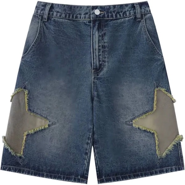 Men's Vintage Star Patch Loose Denim Shorts