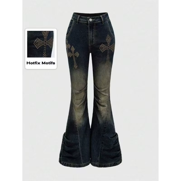 Nostalgic Blue American Wide Leg Cropped Jeans Womens High Waist Slim Loose Drape Pants Retro Punk Y2K Flared Trousers - AliExpress 200000345