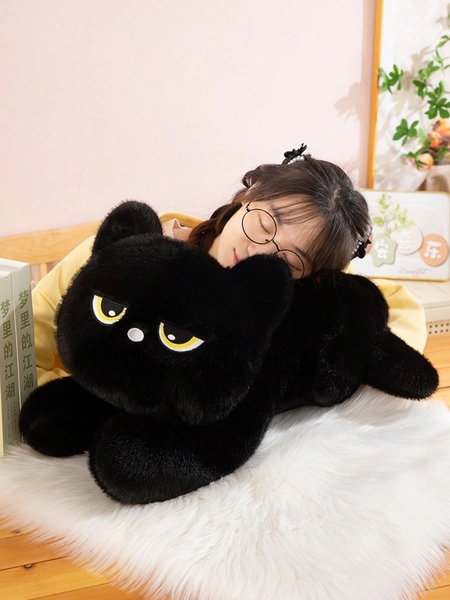 Cute Lying Black Cat Plush Toy, Made Of Soft Plush Fabric, Great Gift For Girlfriend, Valentine's Day, Birthday, Party, Playful Design, Durable Stitches, Adorable Home Decor, Suitable For Room, Dorm, Office Or Sofa, Lovely Plush Animal