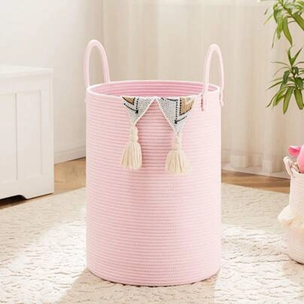 Laundry Basket,Woven Cotton Rope Laundry Hamper,40/60L/80L/100L For Decorative Storage Of Dirty Clothes,Toys And Blankets In Bathroom,Baby Room And Living Room - Size 80L