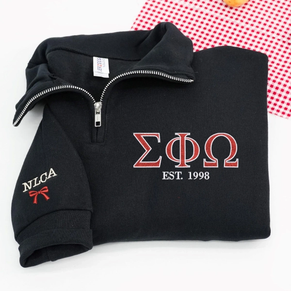 Embroidered Sorority Quarter Zip Sweatshirt: Greek Life Apparel