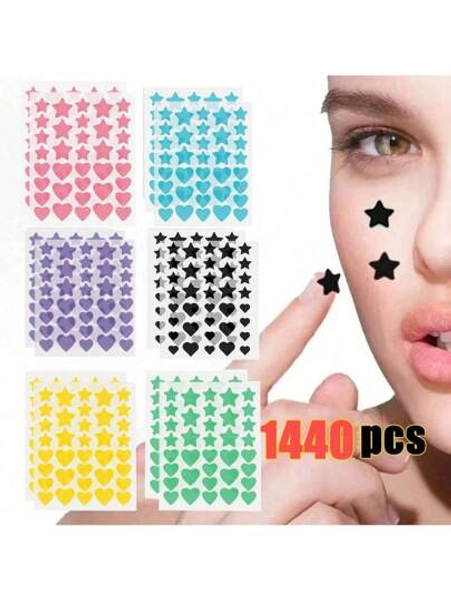 1440/720/360pcs Star And Heart Mix Up Stickers, Halloween & Christmas Decoration Stickers, Colorful Five-Pointed Star And Heart Stickers For Party, Holiday Photo Decoration, Face Decor Stickers, For Decoration Only (Not For Makeup),Makeup,Cheap,Room Decor,Vanity,Travel,Bedroom,Makeup Accessories