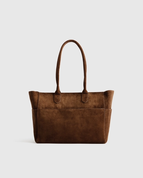 Italian Suede Shopper Tote in Chocolate Brown