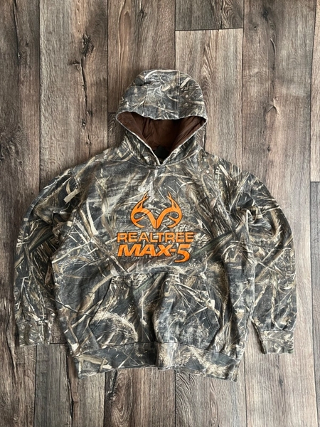 Vintage Real Tree Centre Logo Max-5 Camo Boxy Fit Y2K Hoodie XL Size