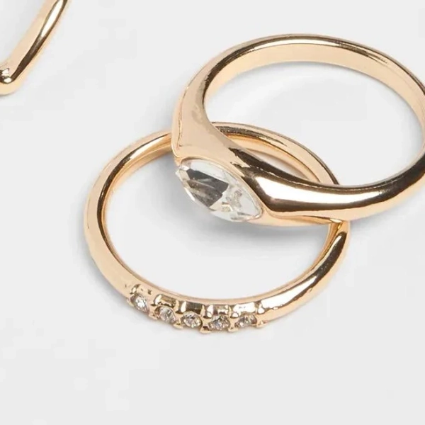 Windsor Five-Pack Stackable Rhinestone Ring Set in Gold