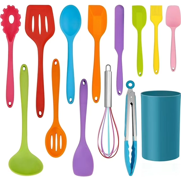 Walchoice 14 Pieces Cooking Utensils Set with Holder, Silicone Kitchen Cookware Utensils Set, Colorful