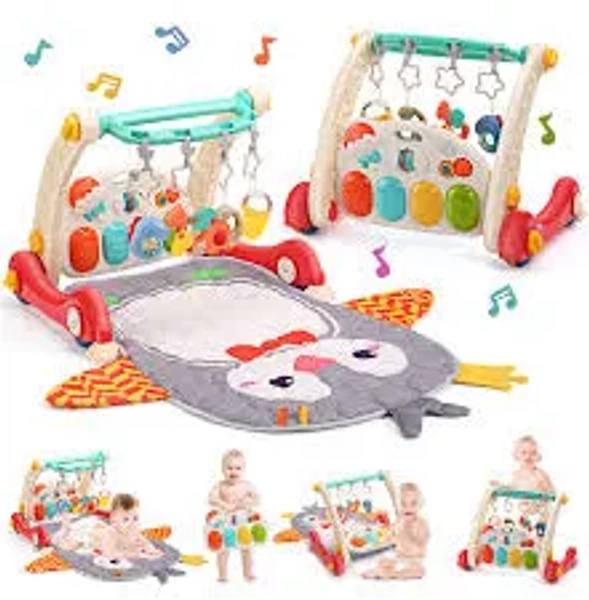 CUTE STONE Baby Gym Play Mat & Learning Walker Activity with Piano Musical Center Lights Push Walkers