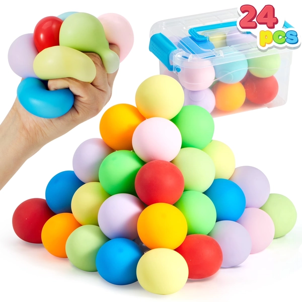 Joyfy 24 Pack Squishies Party Favors for Adults Slow Rising Mini Stress Ball Fidget Toys for Kids Stress Relief Anxiety Calming Squeeze Balls, Goodie Bag Stuffers(1.57")