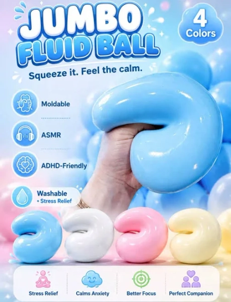 Multicolor Super Large Fluffy Slime Ball Stress Relief Toy Giant Squishy Slow Rebound Dough Squeeze TPR Kids Gift,Extra Large Fluid Sphere (White) - 1