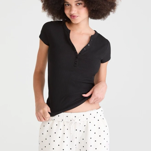 Aeropostale Women's Buttery Soft V-Neck Henley