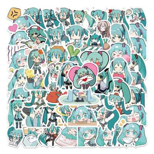 Hatsune Miku Chibi Stickers - Vinyl Decals for Laptops, Notebooks, Planners (50 PCS)