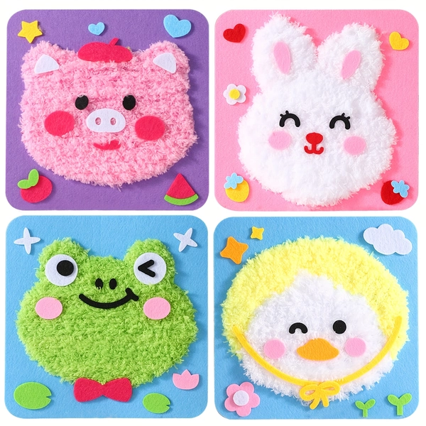 4pcs DIY Embroidery Doll Set Soft Yarn Needlework Cute Cartoon Animal Sewing Craft Kit