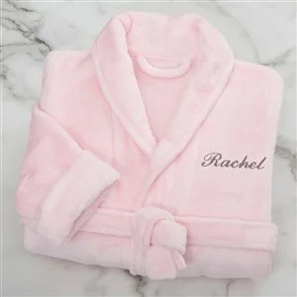 Classic Embroidered Pink Short Fleece Robe