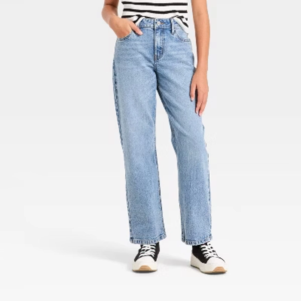Girls' High-Rise Straight Leg Jeans - art class™ Medium Blue Wash 10