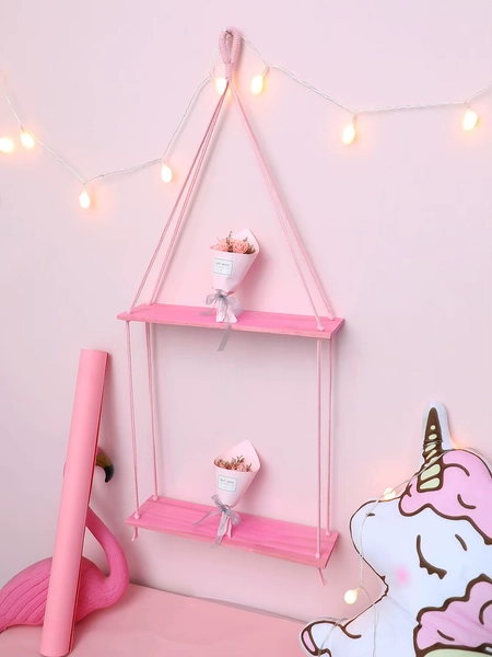 1/2-tier pink Hemp Rope Wooden Plant Flower Pot Tray Display Stand Storage Rack Wall Shelves Floating Wall Shelf Home Decoration - AliExpress 