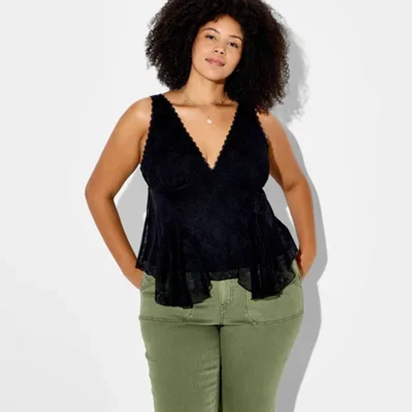 Women's Lace Godet Tank Top - Wild Fable™ Black XXL