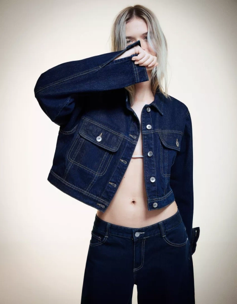 Cropped denim jas - Dames | Bershka