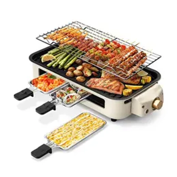 Pukomc Electric Indoor Grill,2 in 1 Indoor Grills for Kitchen with Grill Net & Non-Stick Cooking Removable Plate, Temperature Control, Dishwasher Safe, 1500W Smokeless barbecue Universal Griddle