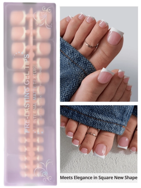 150Pcs Short Square Press On Toenails,Pink French Tip Soft Gel Nail Tips,Used As False Nails For DIY,Simple And Versatile Style In 15 Sizes Suitable For Women