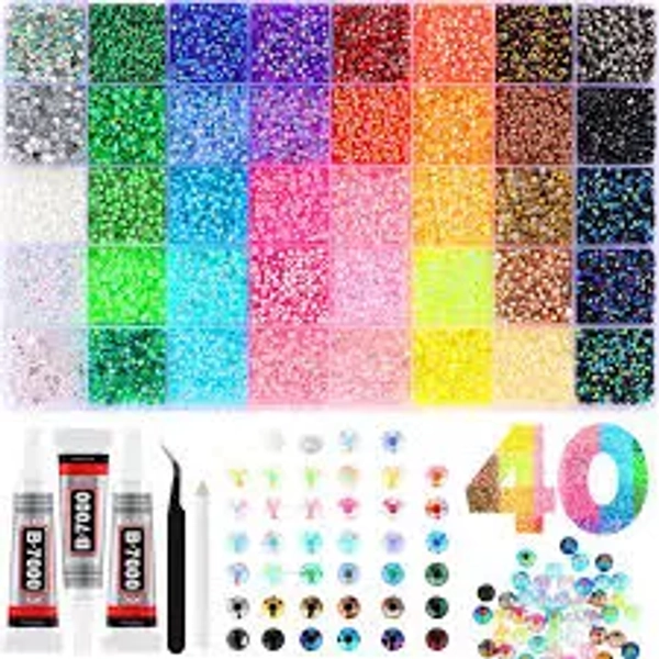 40000 Pcs Resin Jelly Rhinestones for Bedazzling, 40 Colors 3mm Flatback Gems for Crafting, Bedazzling Kit with 3Pcs B7000 Glue for Clothing Shoes