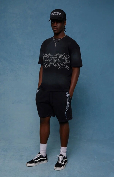 Black Graphic Fleece Volley Sweat Shorts
