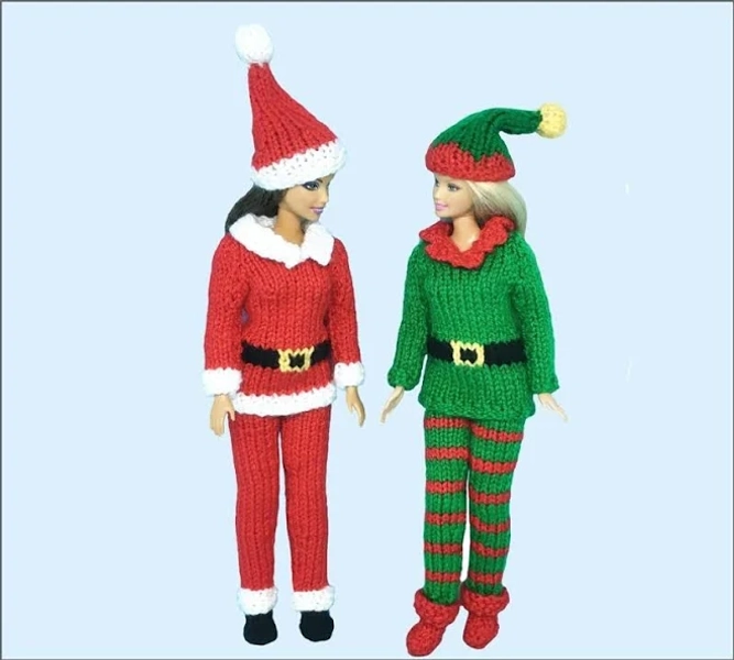 Barbie doll Elf and Santa outfits