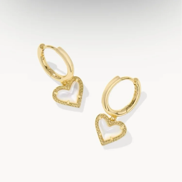 Ari Heart Gold Huggie Earrings in Ivory Mother-of-Pearl