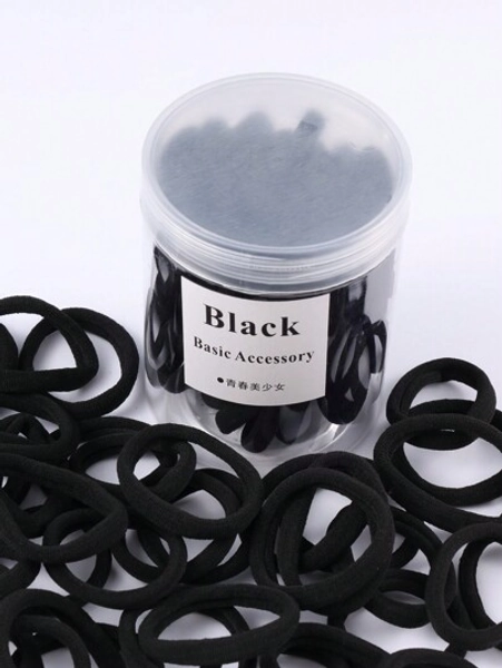 50pcs Teen Girls' Black Basic High Elasticity Hair Ties For Ponytail