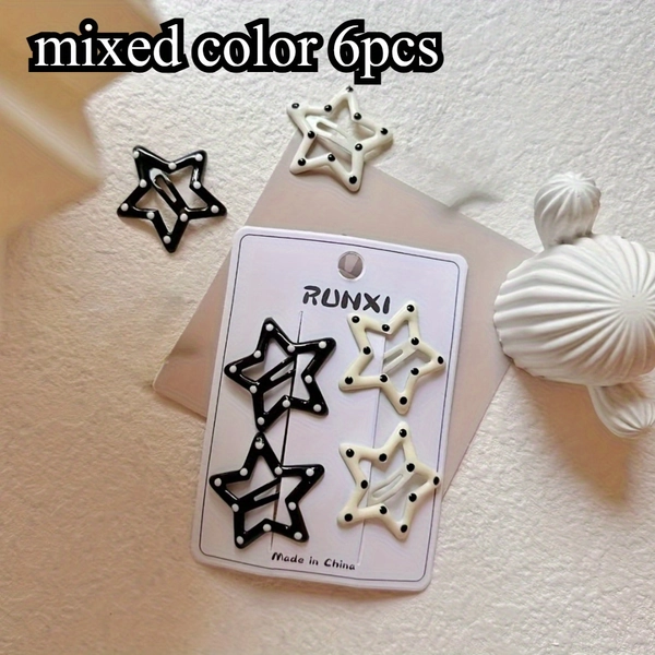 Black & White Polka Dot Star Hair Clip - Two-Style (Black/White) Bow or Cloud for side bangs, ponytails, buns - Hairpin for &, Hairstyle Accessory