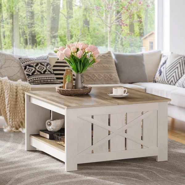 Laurel Foundry Modern Farmhouse® Vesely Farm House 4 Legs Coffee Table with Storage & Reviews | Wayfair