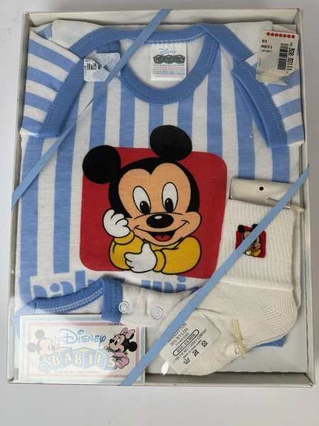 Vintage 1984 Disney Babies Newborn Gift Set Mickey Mouse One Piece &amp; Socks